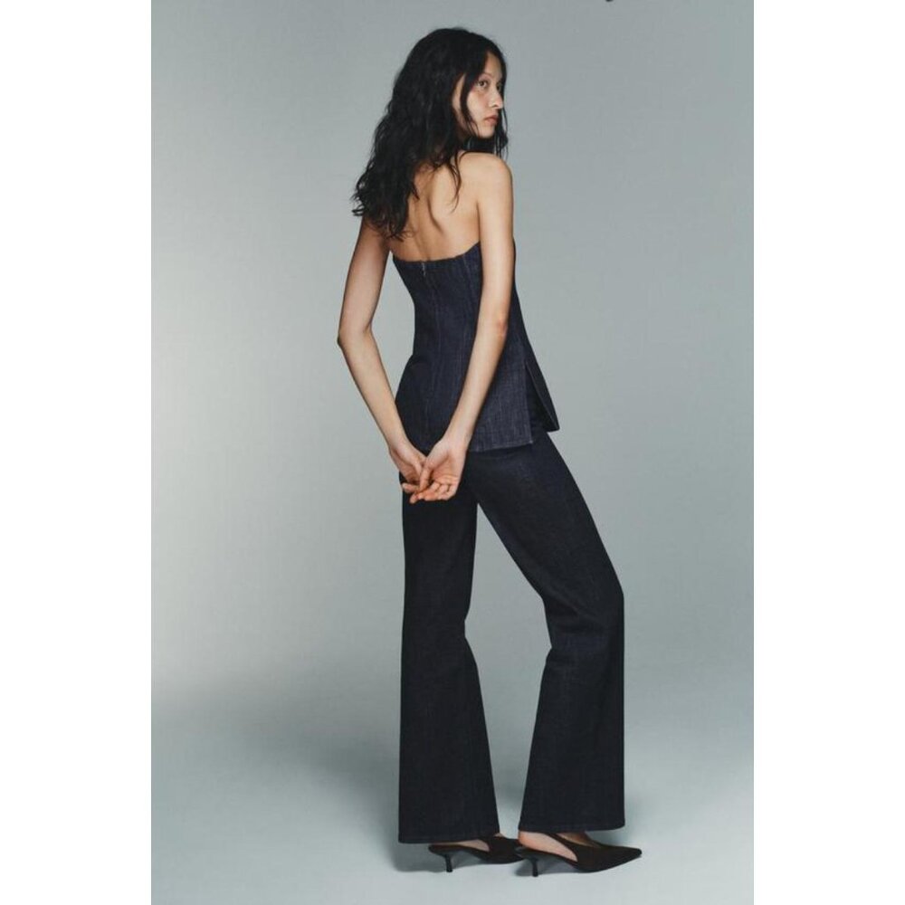 ZARA HIGH-WAIST DENIM EFFECT TROUSERS